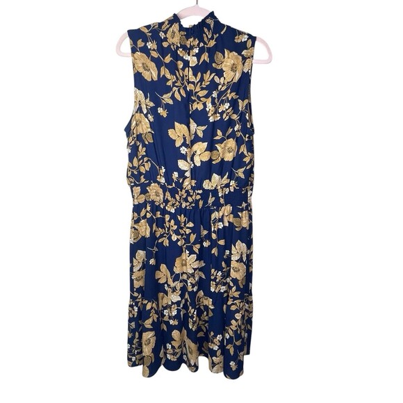 Nanette Lepore Navy Blue Floral Womens Sleeveless Printed Midi Dress‎ Size 16 - Picture 2 of 12